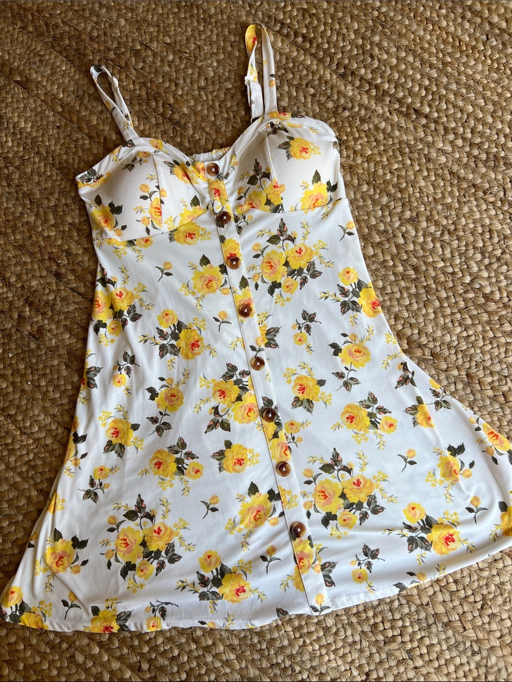 No Boundaries White Dress with Yellow Floral Print
